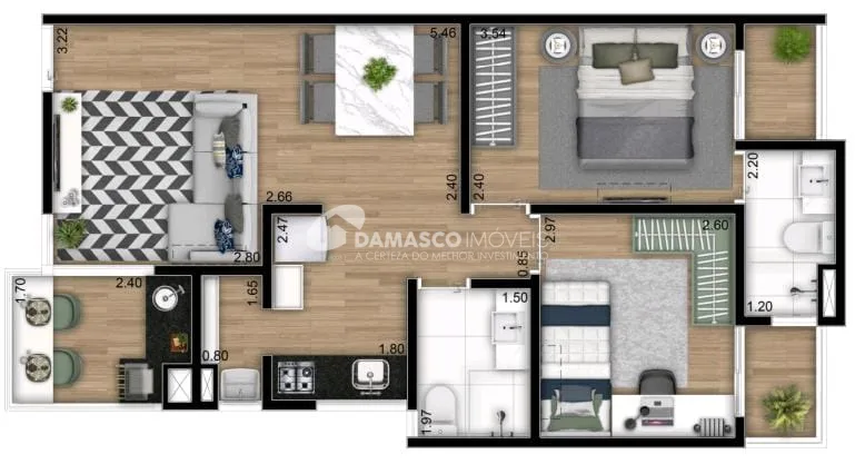 Apartamento à venda 2 Quartos, 1 Suite, 1 Vaga, 58M², Jardim Bela Vista, Santo André - SP 